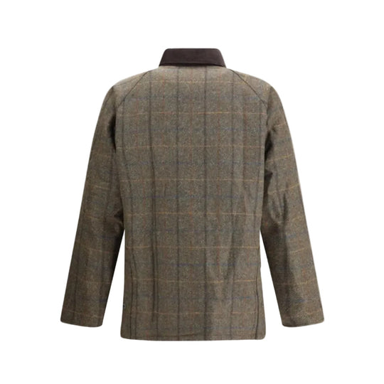 BARBOUR Classic Check-Pattern Wool Jacket with Corduroy Collar and Button Fastening