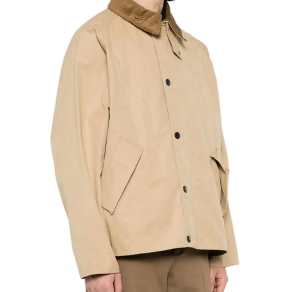 Beige jacket with brown collar on a white background