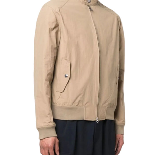 Beige jacket with a brand logo on a white background