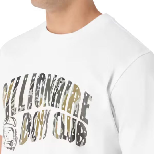 Neckline of Billionaire Boys Club Camo Arch Logo T-Shirt worn by a male model