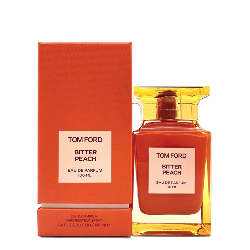 An EDP 100mL bottle of Bitter Peach perfume by Tomford along with its box