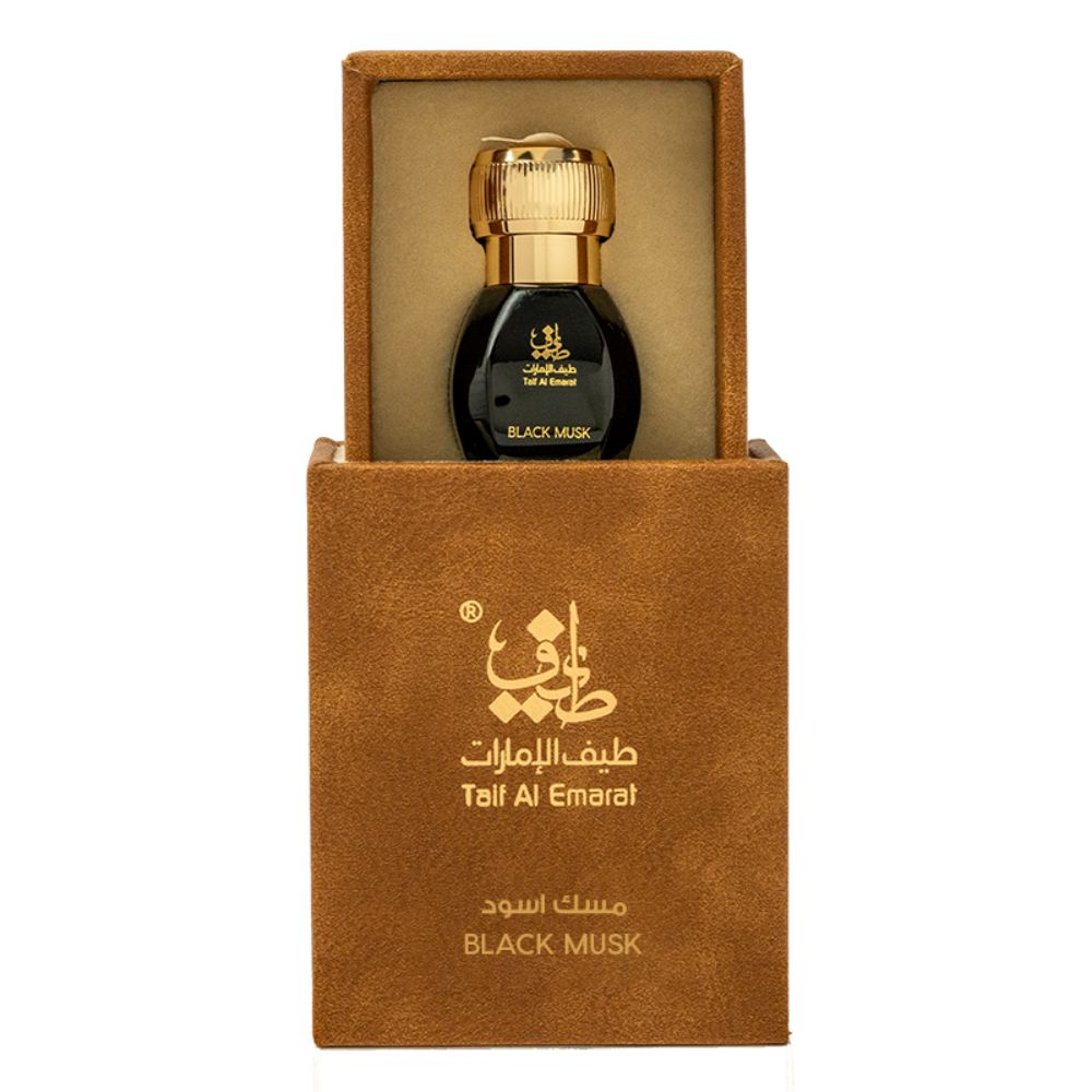 A 12mL CPO bottle of Black Musk Perfume Oil by Taif Al Emarat in its box