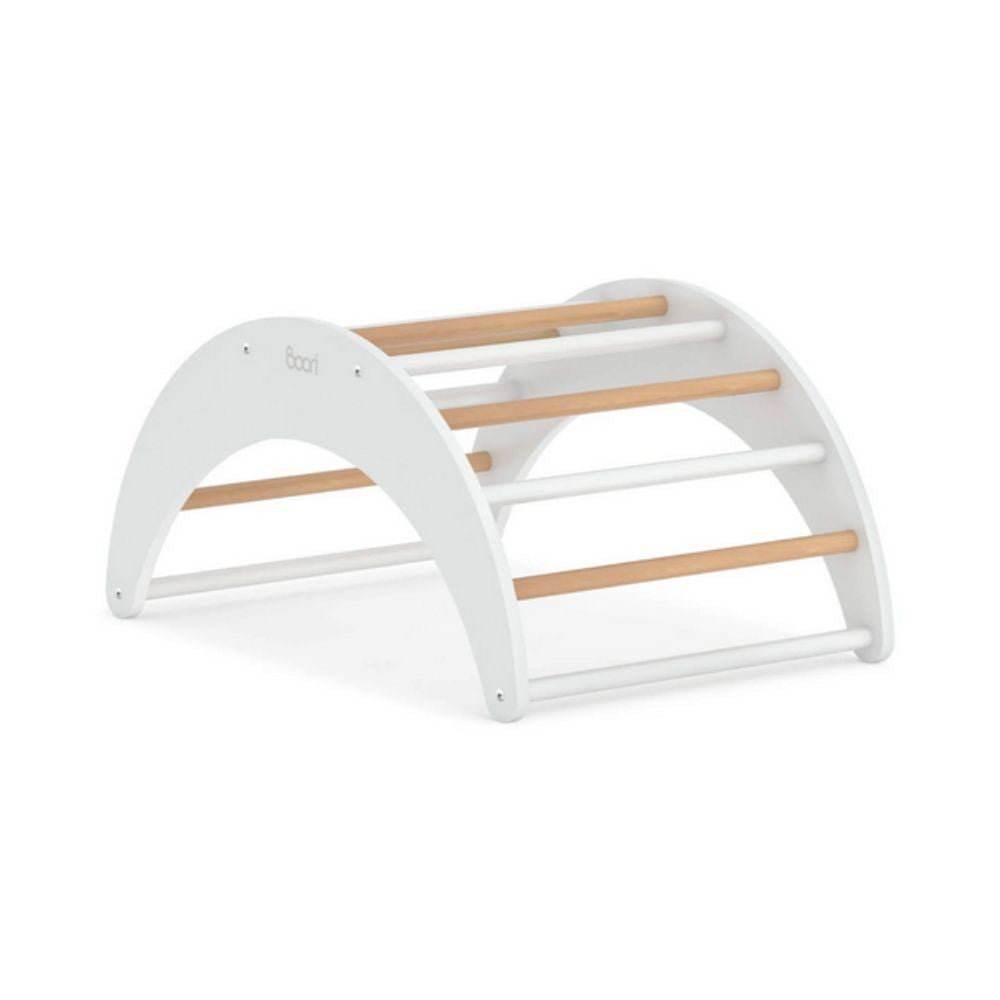 White baby arch with wooden bars on a white background