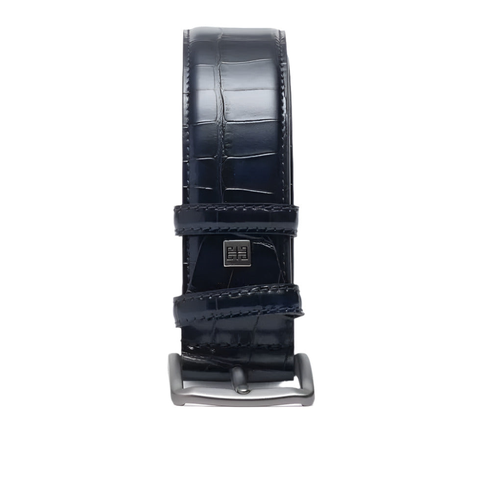 Cabani Men's Navy Blue Croco Style Leather Belt