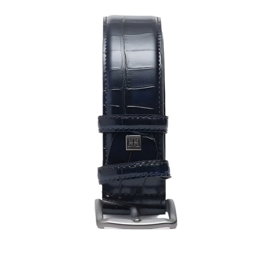 Cabani Men's Navy Blue Croco Style Leather Belt