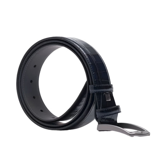 Cabani Men's Navy Blue Croco Style Leather Belt