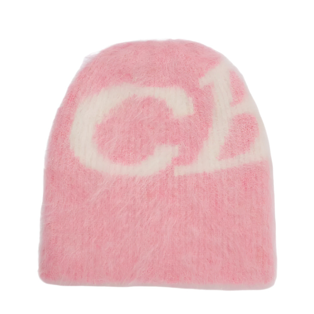 Cole Buxton Luxurious Hand-Brushed Alpaca Beanie with CB Logo - Pink