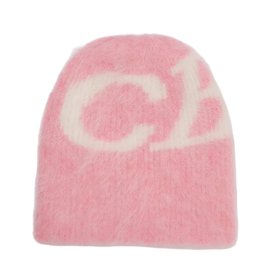 Cole Buxton Luxurious Hand-Brushed Alpaca Beanie with CB Logo - Pink