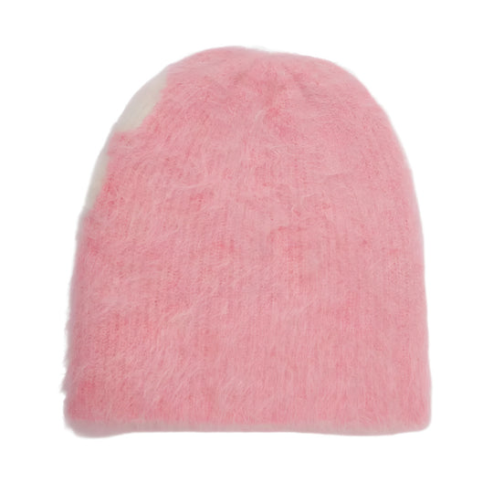 Cole Buxton Luxurious Hand-Brushed Alpaca Beanie with CB Logo - Pink