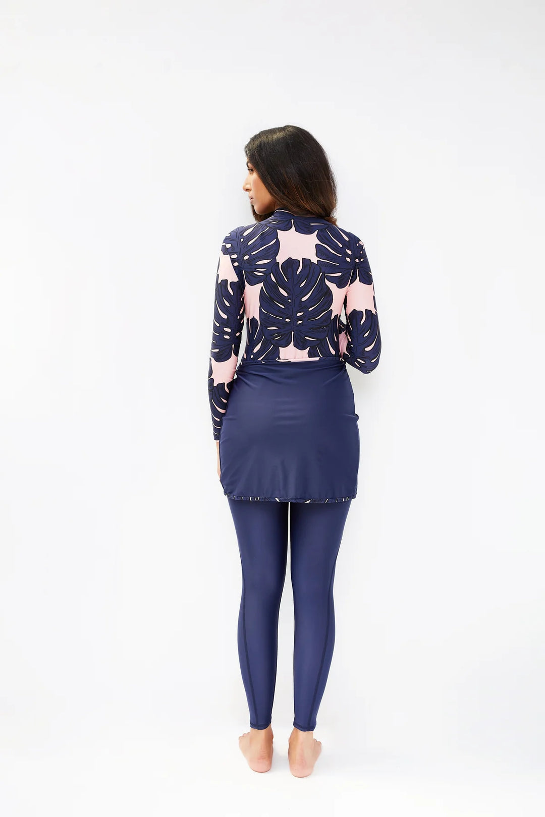 Back view of the sofia palm print swimwear