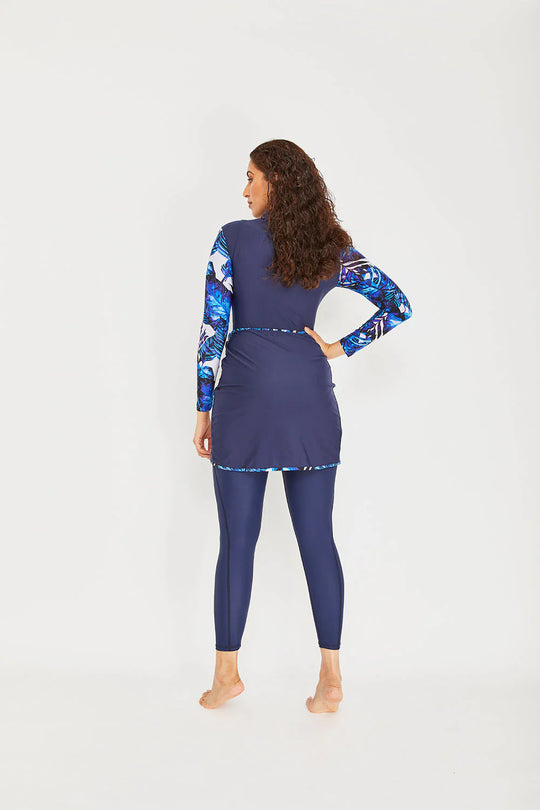 Rear View of the Sofia forest print in navy blue