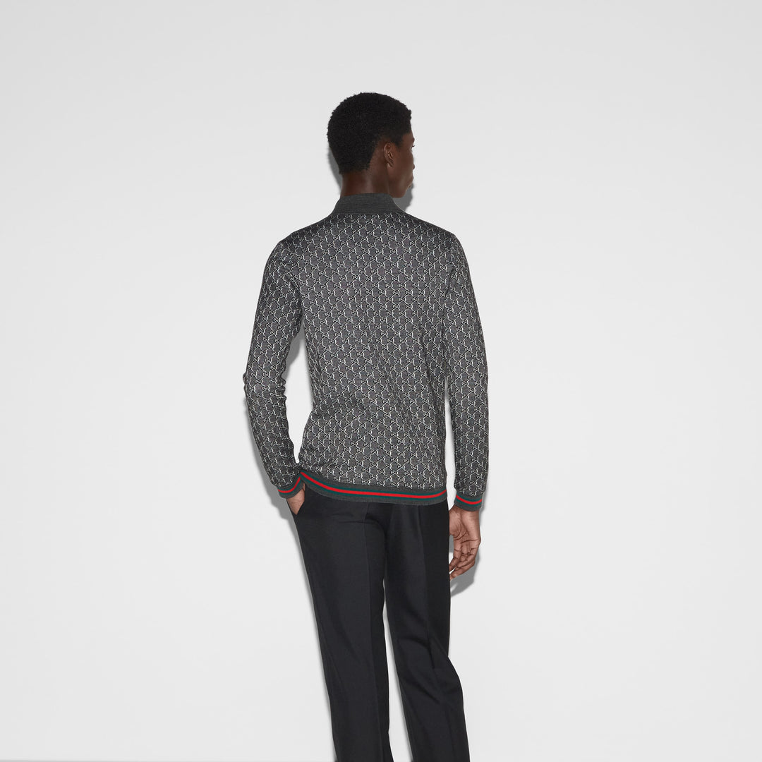 Rear view of the GG Shadow Signature Polo Shirt in Wool and Silk