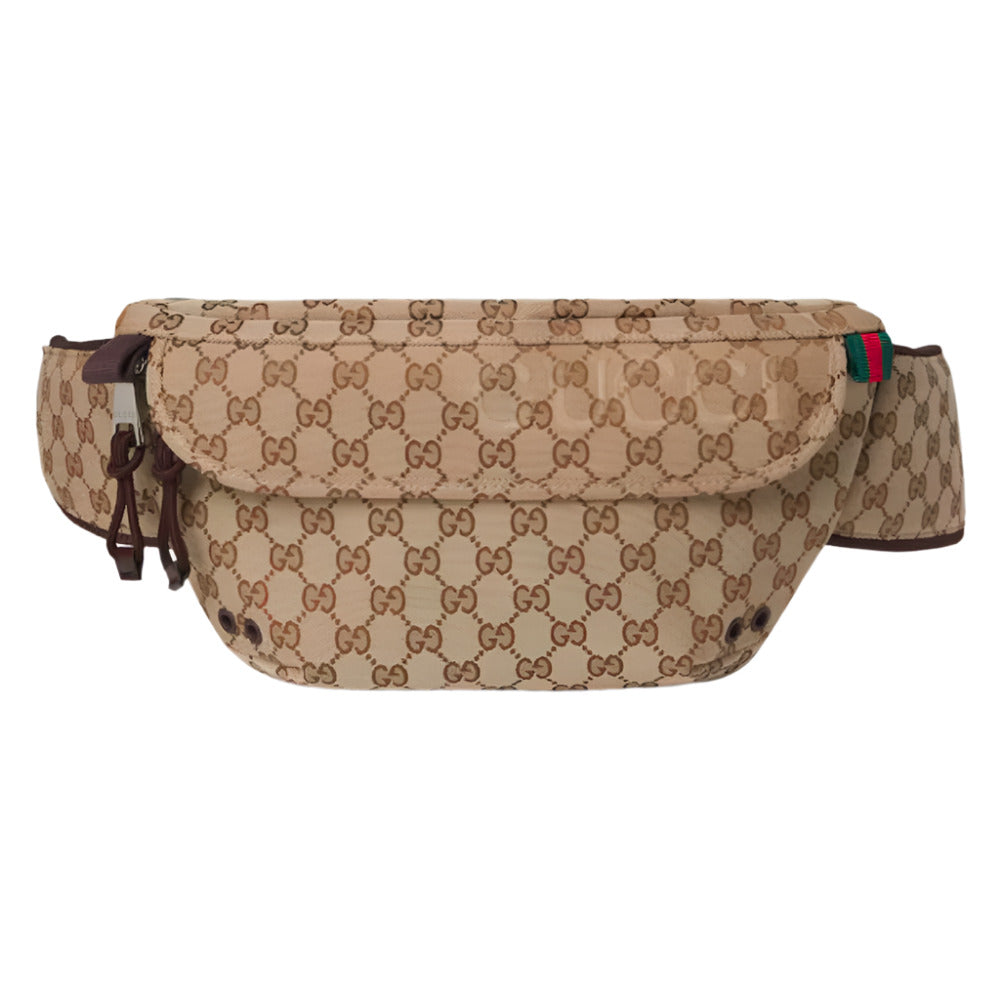 GUCCI Beige and dark brown GG Canvas Large Belt Bag 