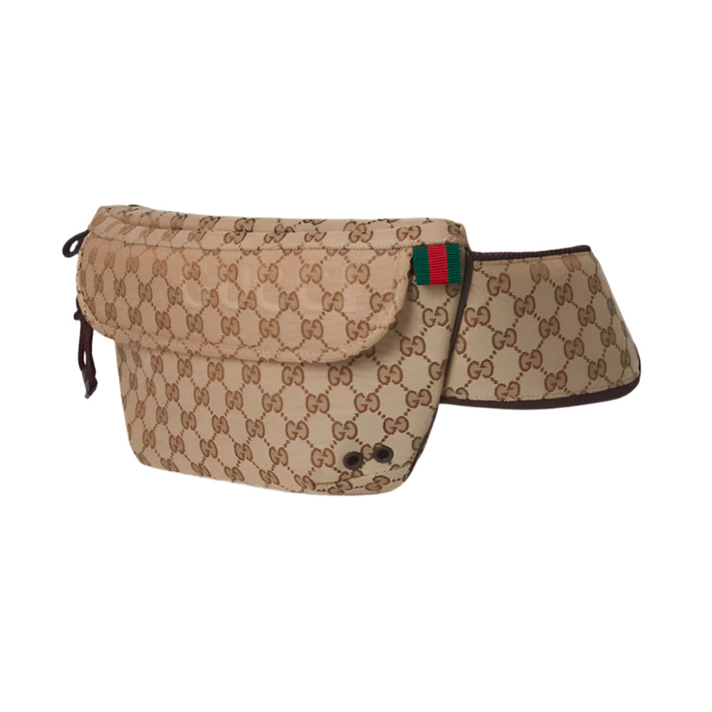 GUCCI Beige and dark brown GG Canvas Large Belt Bag 
