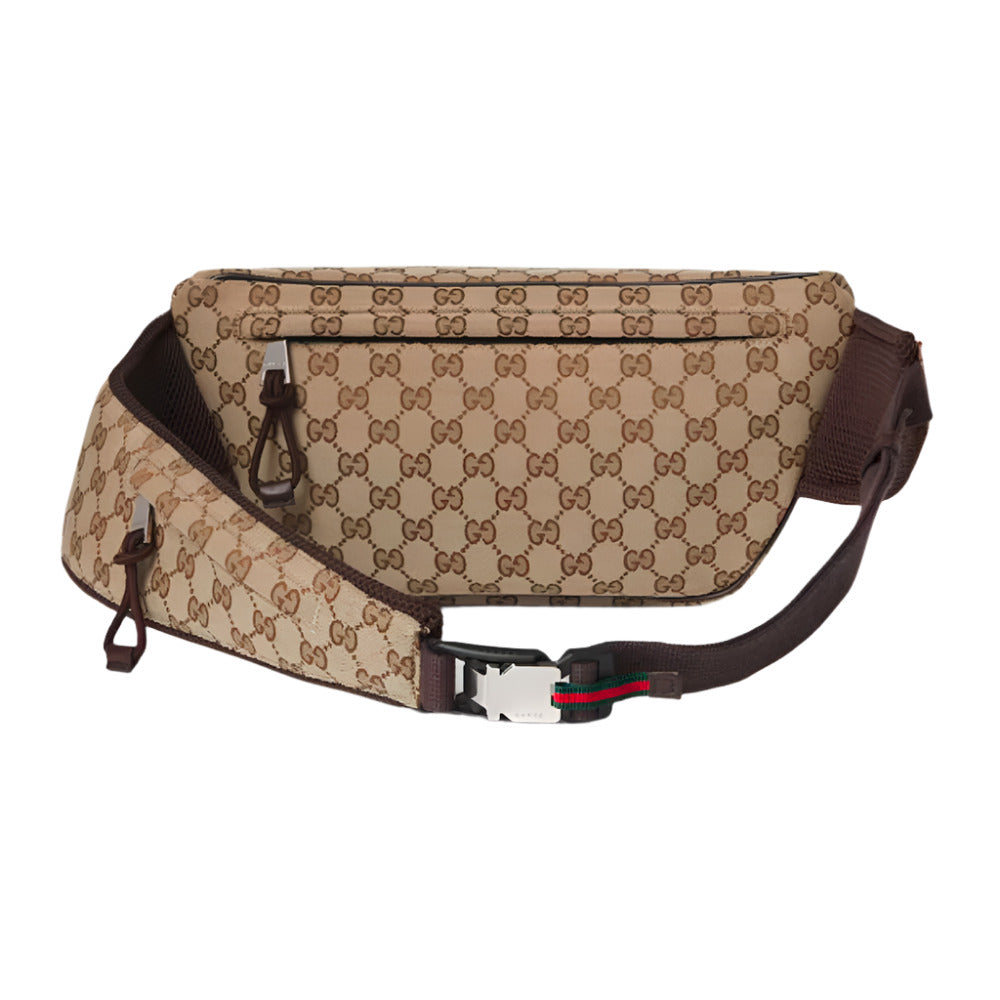 GUCCI Beige and dark brown GG Canvas Large Belt Bag 