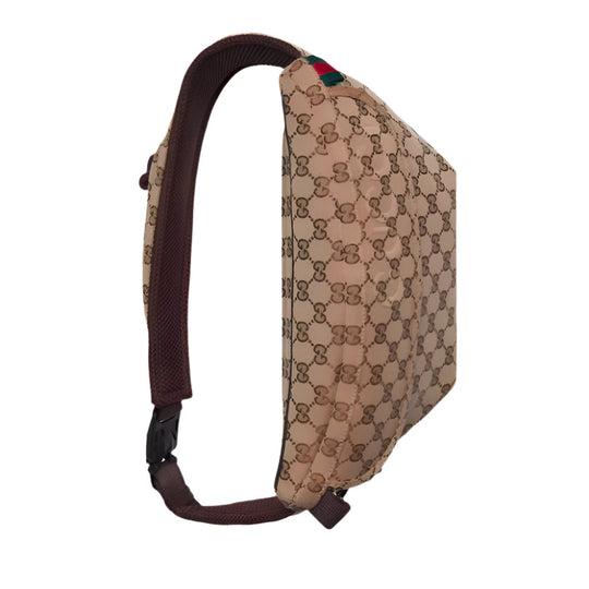 GUCCI Beige and dark brown GG Canvas Large Belt Bag 