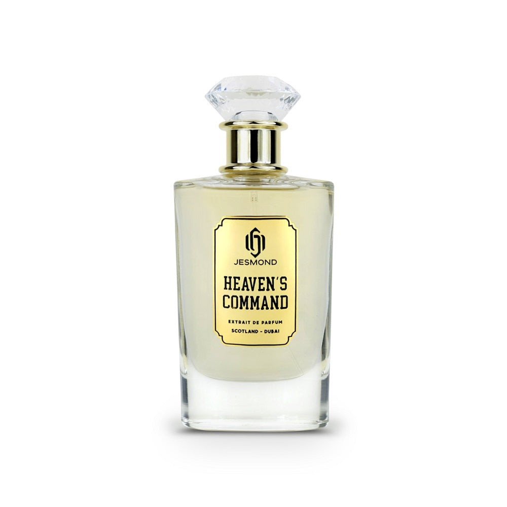 An Extrait de Parfum 100mL bottle of Heaven’s Command perfume by Jesmond fragrances