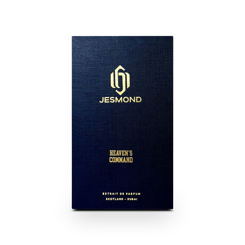 An Extrait de Parfum 100mL perfume box of Heaven’s Command perfume by Jesmond fragrances