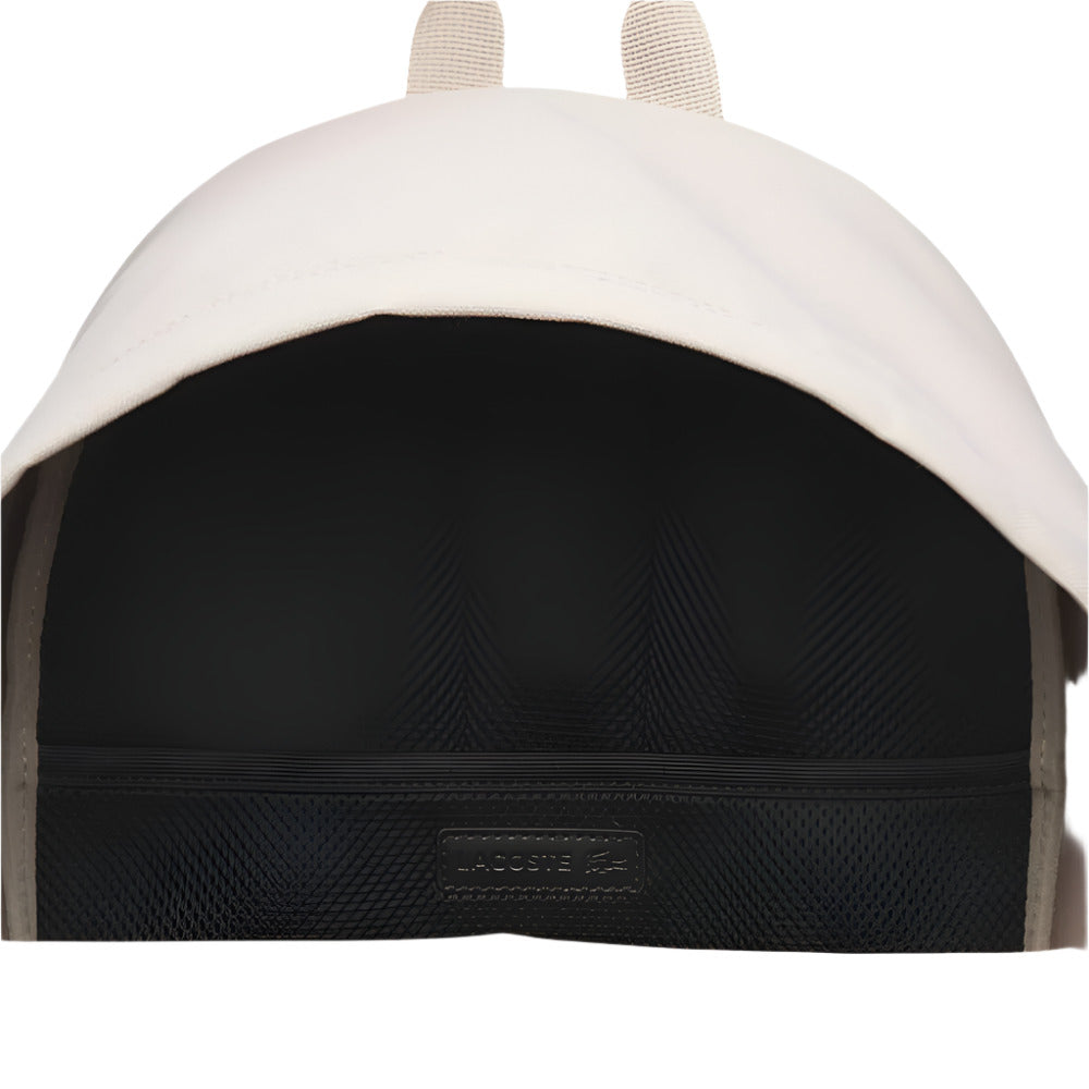 Close up of the opening of LACOSTE Neocroc Biege Backpack