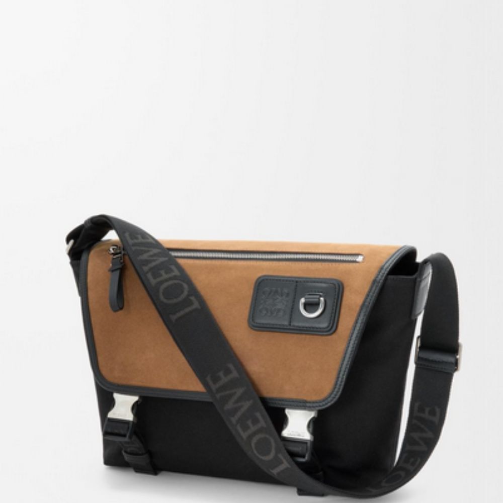 LOEWE Black/Dark Gold Medium Flex Messenger Bag in Canvas & Suede 