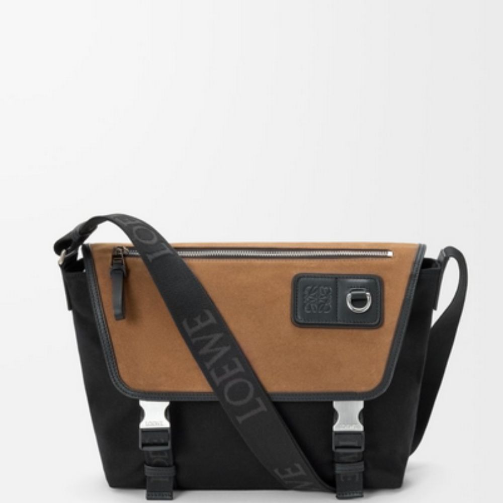 LOEWE Black/Dark Gold Medium Flex Messenger Bag in Canvas & Suede 