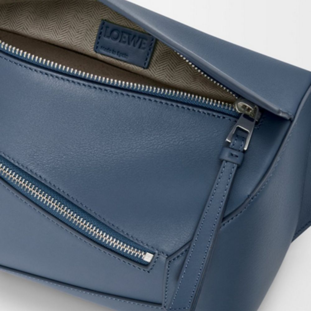 LOEWE Small Puzzle Bumbag in Classic Calfskin Indigo Dye