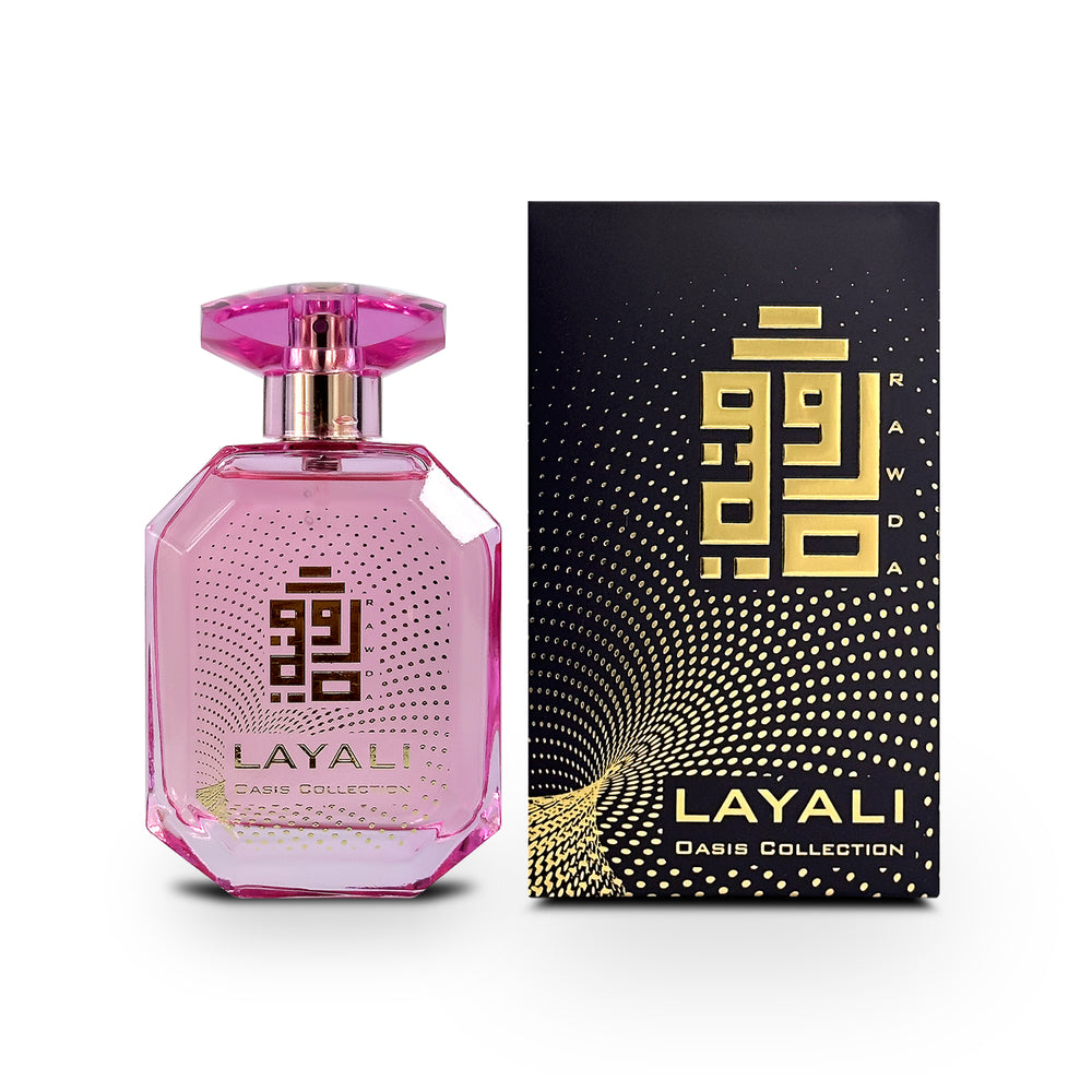 A  EDP 110mL bottle of Layali fragrance by Rawda along with its Box