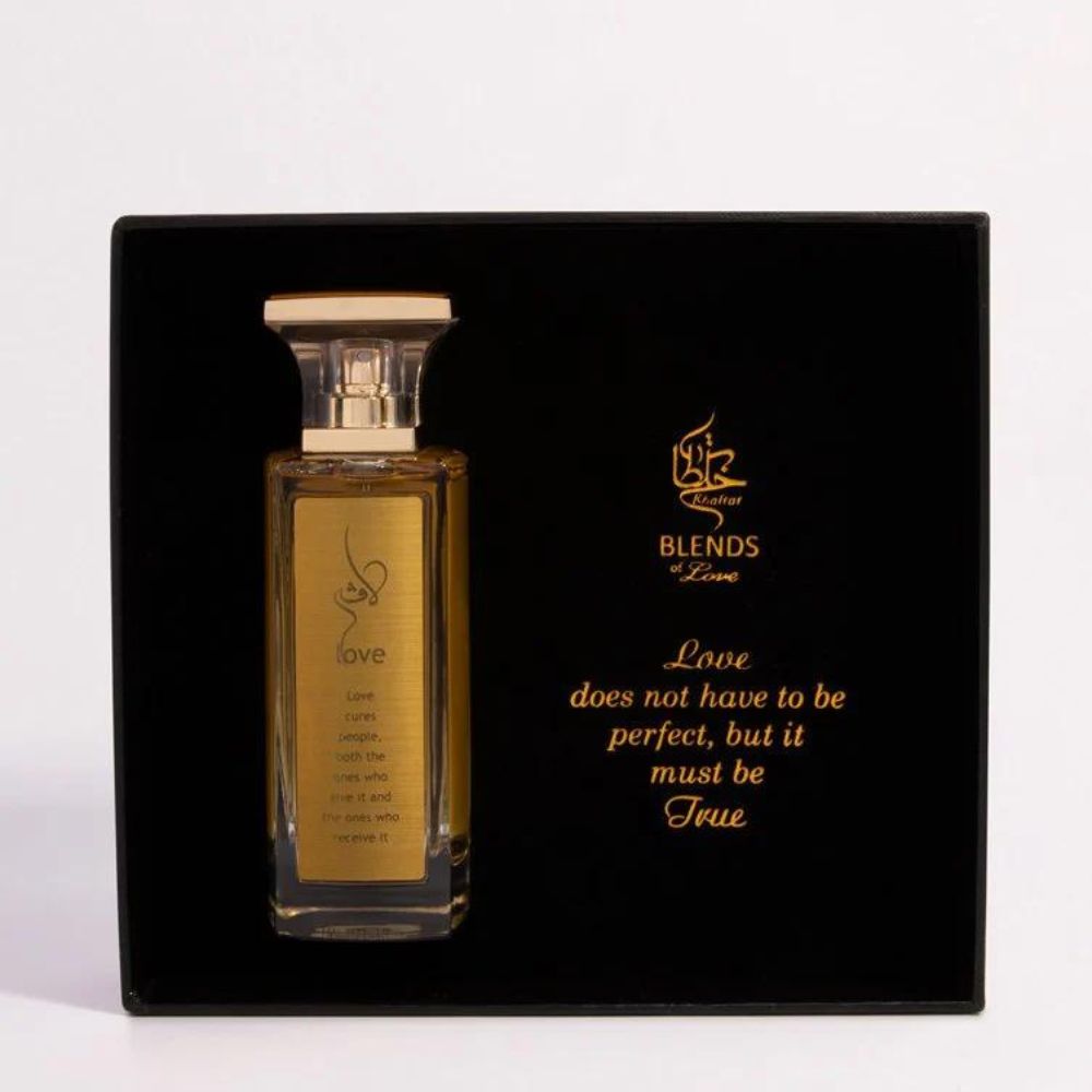 A 65mL parfum bottle of Love Parfum by Khaltat along with its Box