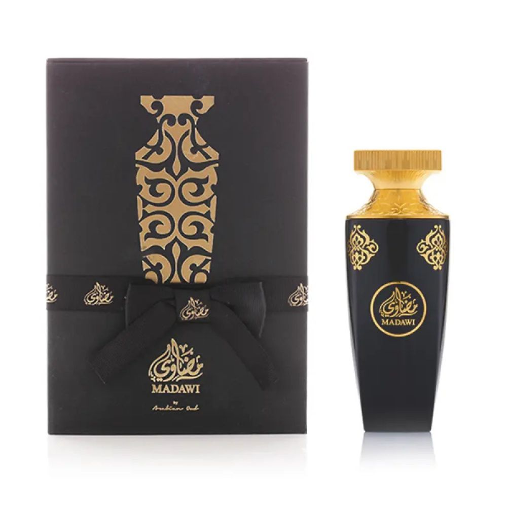 An EDP 90mL bottle of Madawi by Arabian Oud along with its Box