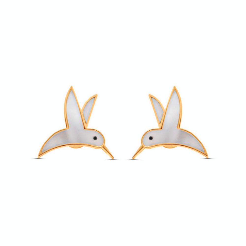 Moiseau White Mother of Pearl Hummingbird Earrings