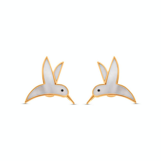 Moiseau White Mother of Pearl Hummingbird Earrings