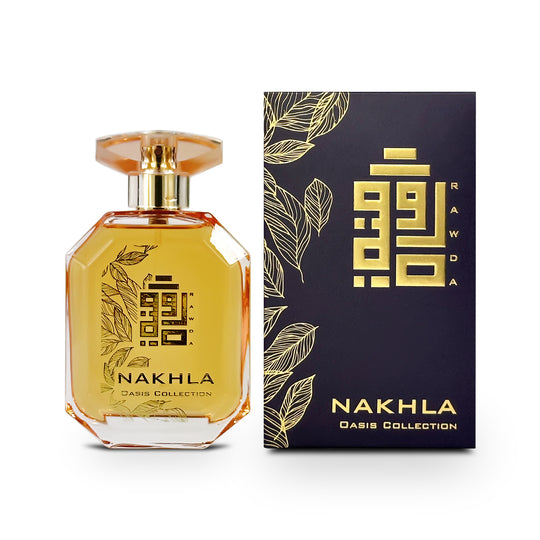 An EDP 110mL bottle of Nakhla perfume by Rawda along with its Box