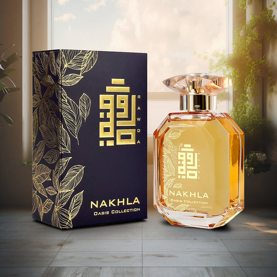 An EDP 110mL bottle of Nakhla perfume by Rawda along with its Box