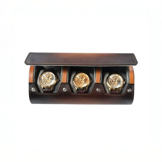 Orient Crown Top Grain Leather Watch Case With 3-Slot Storage in Brown