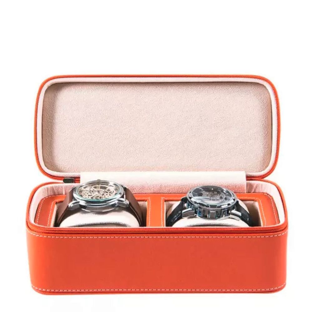 Orient Crown Top Grain Leather Watch Case in Orange With Adaptive Cushioning OCW1116L on white Background