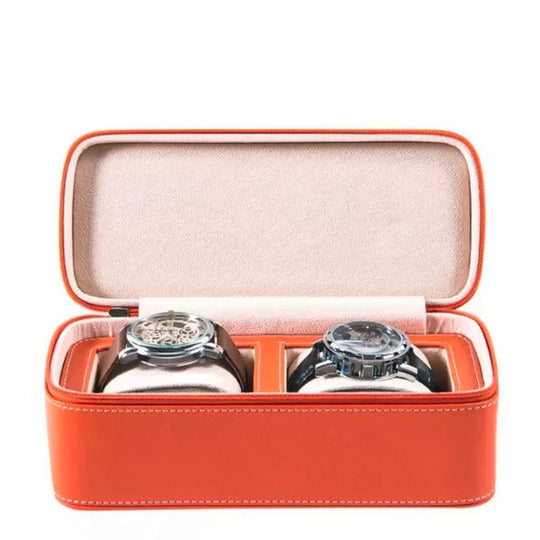 Orient Crown Top Grain Leather Watch Case in Orange With Adaptive Cushioning OCW1116L on white Background