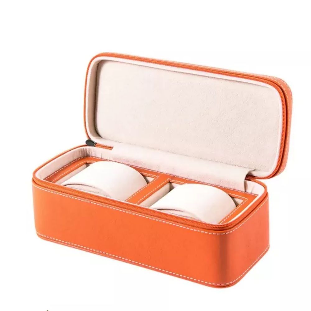 Orient Crown Top Grain Leather Watch Case in Orange With Adaptive Cushioning OCW1116L on white Background