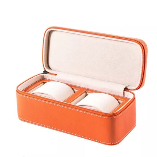 Orient Crown Top Grain Leather Watch Case in Orange With Adaptive Cushioning OCW1116L on white Background