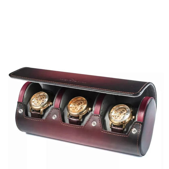 Orient Crown Top Grain Leather Watch Case With 3-Slot Storage in Red