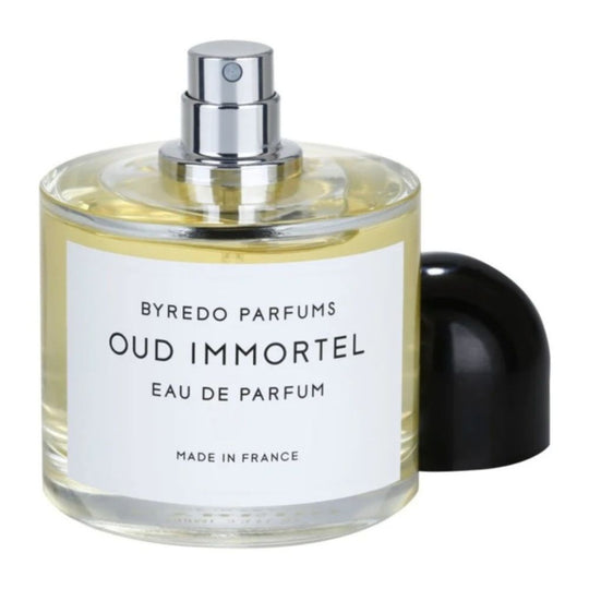 An EDP 100mL bottle of Oud Immortel perfume by Byredo with its Cap open