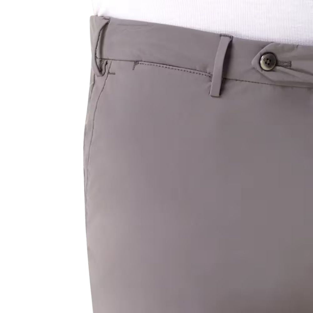 Close-up of the waistband and front pocket of PT TORINO Slim Flannel Green Trousers