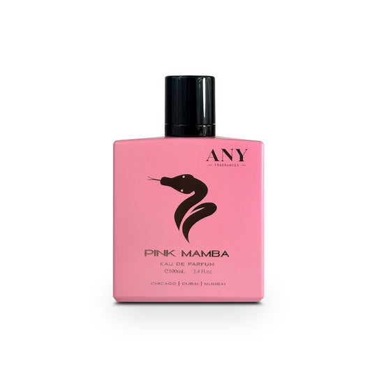 Pink Mamba eau de parfum bottle with black cap on a white background