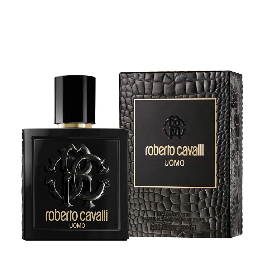An EDT 100mL bottle of Roberto Cavalli Uomo for Men along with its Box