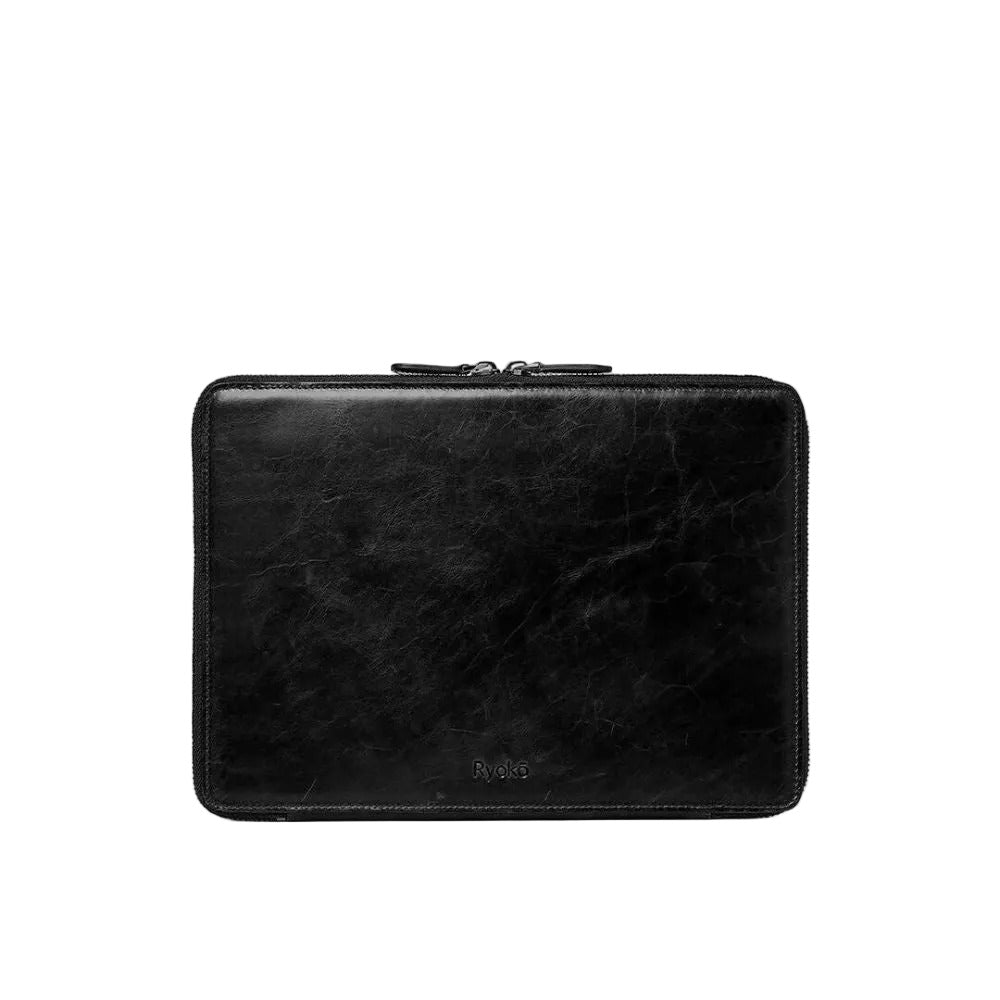 Ryokō Mark Tech Handcrafted Japanese Leather Portfolio in Black with Tech and Document Storage
