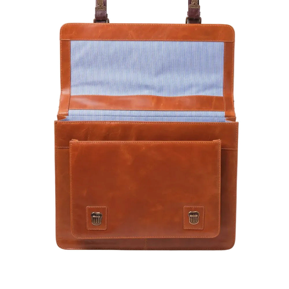 Ryoko Professional, Timeless, Full-Grain Satchel Bag With 15-Inch Laptop Compartment And Brass Hardware