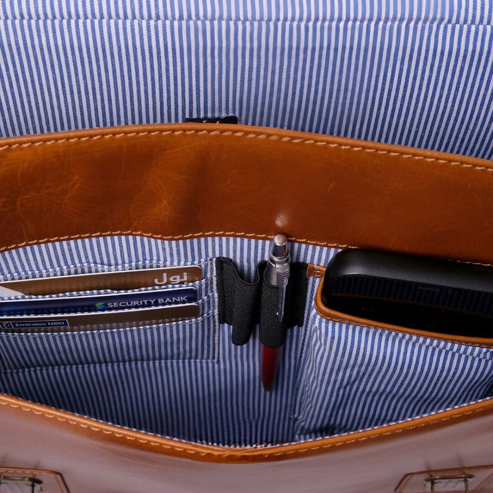 Ryoko Professional, Timeless, Full-Grain Satchel Bag With 15-Inch Laptop Compartment And Brass Hardware