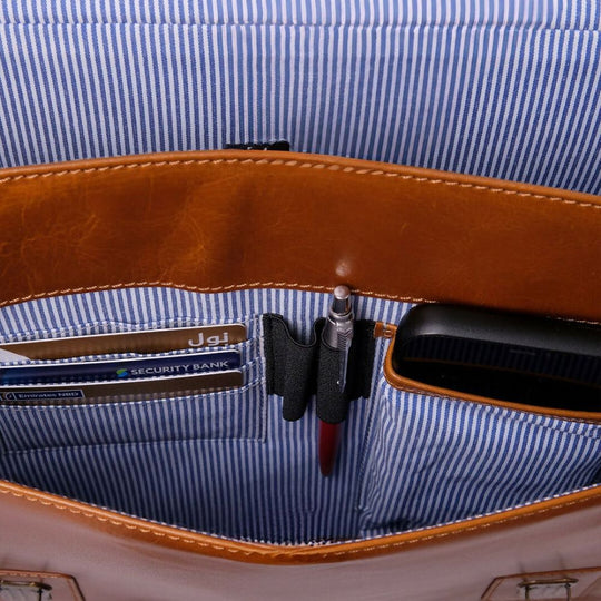 Ryoko Professional, Timeless, Full-Grain Satchel Bag With 15-Inch Laptop Compartment And Brass Hardware