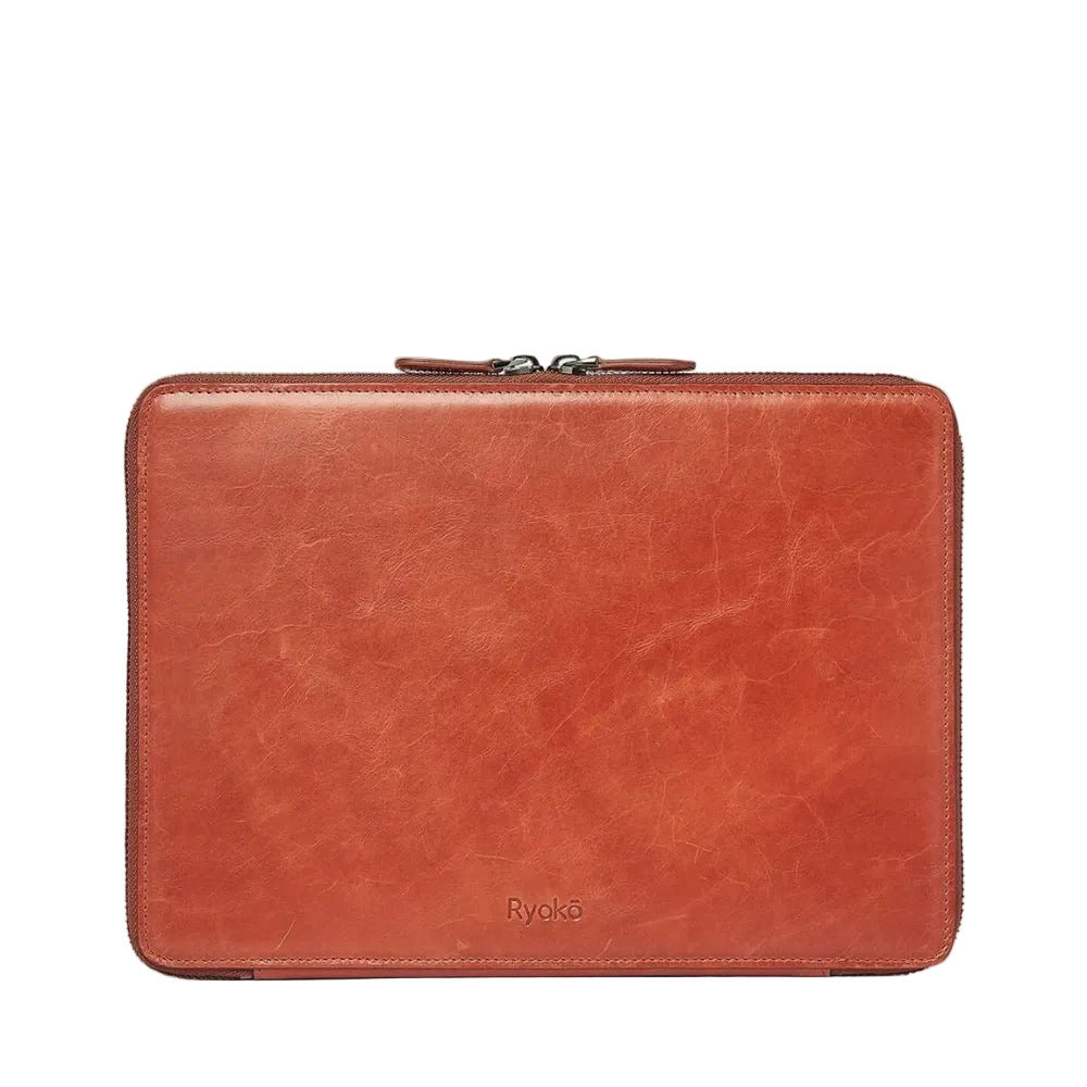 Brown leather case with 'Ryoko' branding on a white background