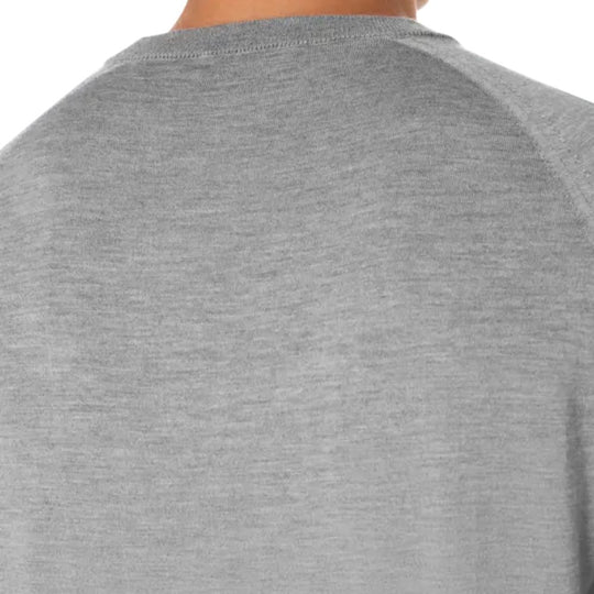 Rear close up shot of the neckline of SEASE Short Sleeve Knitted T-Shirt worn by a male model