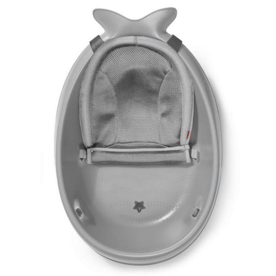 Gray baby seat with mesh backrest on a white background